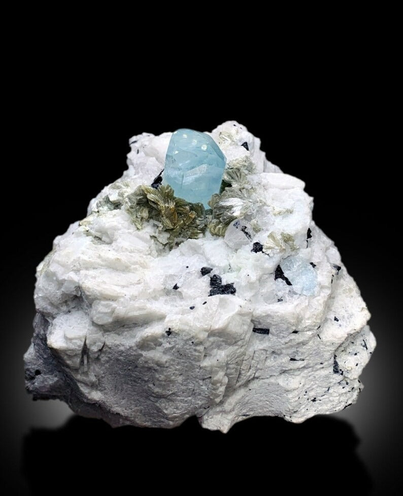 Natural Aquamarine Crystal With Mica Schorl and Feldspar Mineral Specimen From Skardu Pakistan - 1413 gram