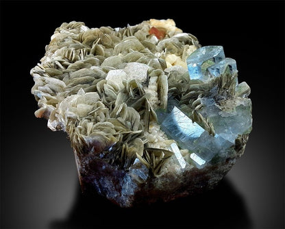 Aquamarine Crystal with Pink Apatite, Aquamarine Specimen, Apatite Crystal, Aquamarine Mica, Mineral Specimen, Raw Gems, 1867g