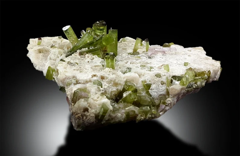 Watermelon Tourmaline Crystals on Feldspar, Green Tourmaline, Tourmaline Bunch, Tourmaline from Paprock Afghanistan - 154 Gram , 117*83 mm