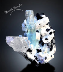 Aquamarine, Schorl,Quartz and Albite, Terminated Aquamarine, Aquamarine Specimen, Aquamarine Crystals, Combo Mineral, Mineral Specimen, 122g