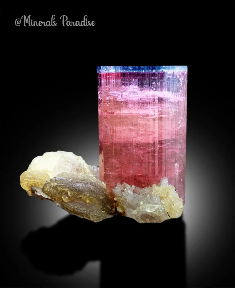 Tourmaline Specimen, Tourmaline Crystal with Lepidolite and Feldspar, Tricolor Tourmaline, Top Grade Tourmaline, Paprok Tourmaline Specimen- 152.35 carats