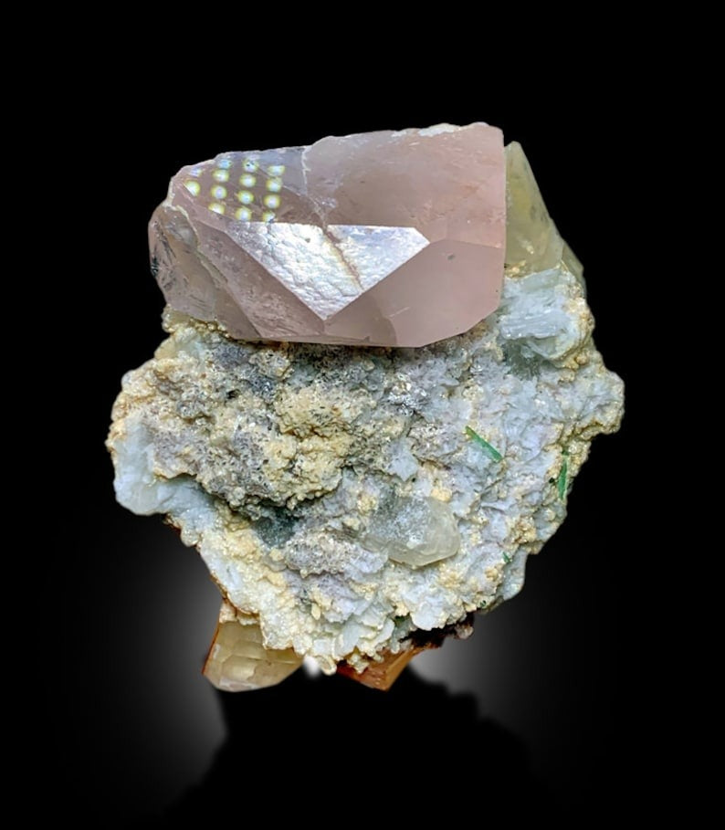 Morganite Specimen with Tourmalines, Pink Lepidolite and Quartz, Morganite Crystal, Tourmaline crystals, Pink Morganite, 170 gram