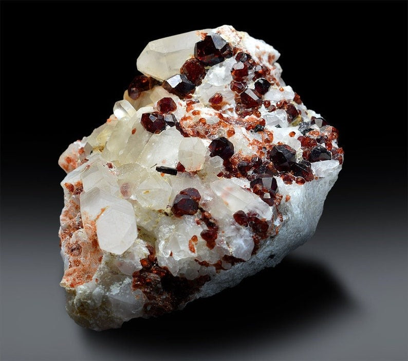 Red Garnet Crystals Cluster with Quartz, Natural Garnet, Garnet Stone, Garnet Rough, Fine Mineral, Garnet Specimen - 743 g