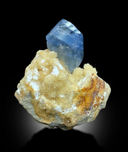 Terminated Blue Celestine Crystal with Calcite Mineral Specimen From Afghanistan - 72 gram