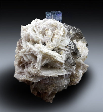 Blue Cap Tourmaline with Smoky Quartz, Cleavlandite and Lepidolite Specimen from Paproke Afghanistan - 645 Gram, 105*98*62 mm