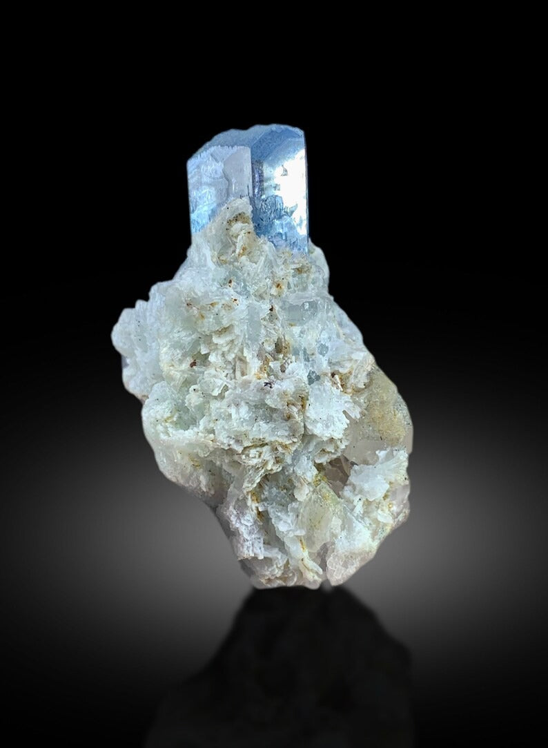 Terminated Blue Aquamarine With Albite and Quartz Specimen From Shigar Valley SKardu Pakistan - 45 gram