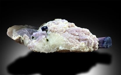 Blue Cap Tourmaline Crystals with Herderite, Lepidolite Albite Smoky Quartz Specimen from Paprok, 400 g, 128*100 mm