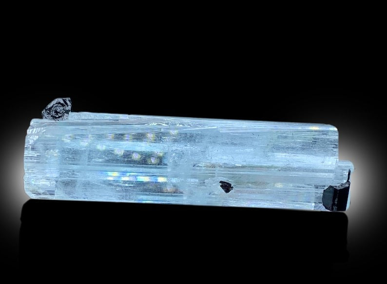 Natural Blue Color Aquamarine with Black Tourmaline Crystals, DT Aquamarine Crystal, Aquamarine from Shigar valley Skardu Pakistan - 55 gram