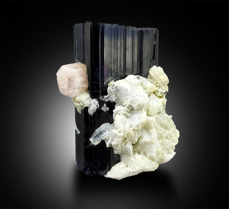 Tourmaline with Fluorapatite and Aquamarine, Combo Specimen, Fine Mineral, Tourmaline Apatite - 140 gram, 58*41*38 mm