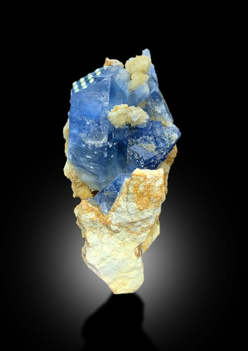 Natural Blue Celestine Crystals with Yellow Calcite Mineral Specimen from Baghdis, Afghanistan - 375 gram