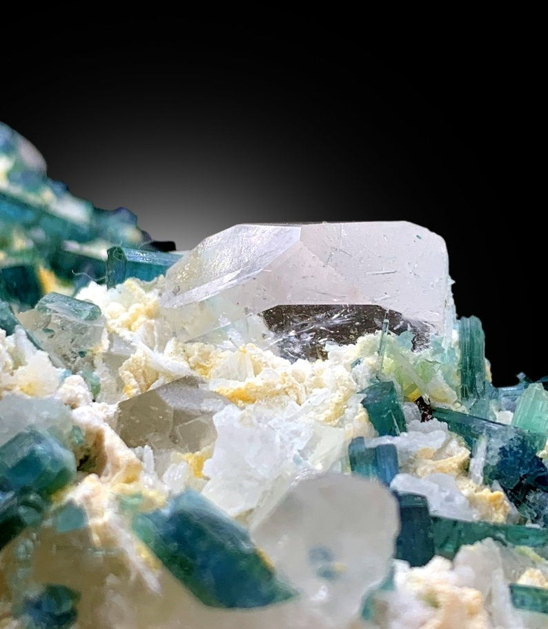Natural Indicolite Blue Tourmaline Cluster with Morganites and Quartz, Tourmaline Specimen, Tourmaline from Afghanistan - 898 gram