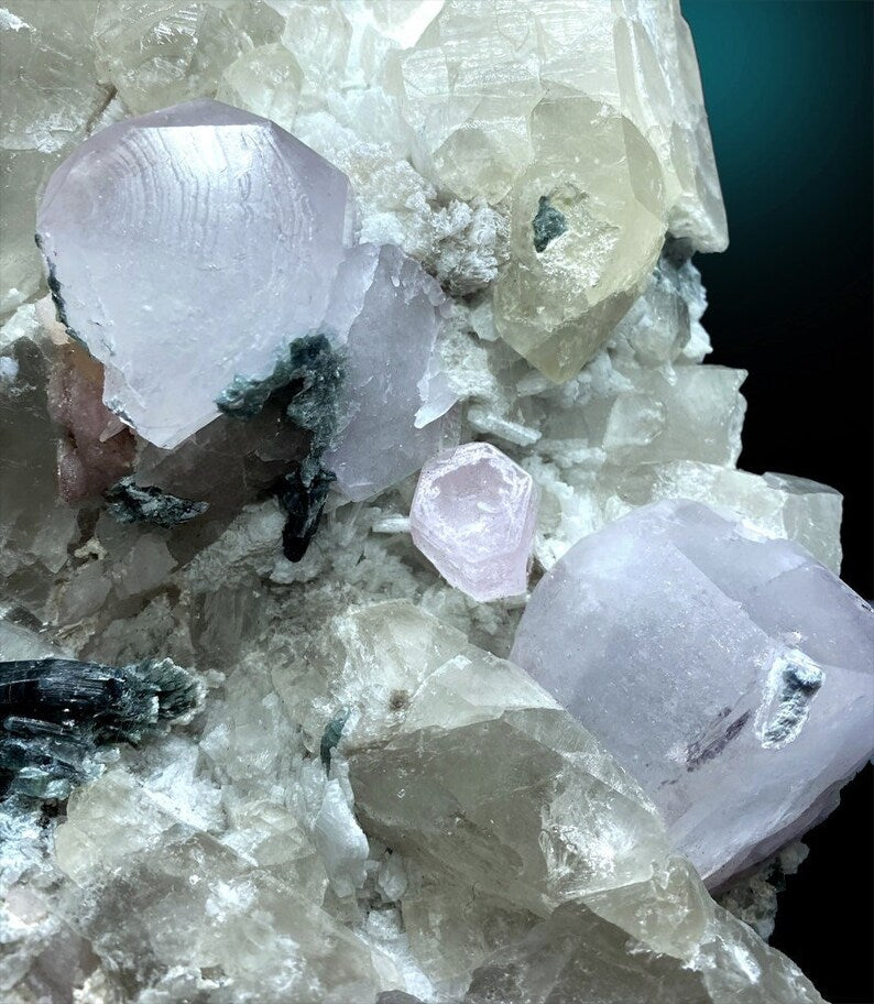 Morganite Crystals with Indicolite Tourmalines and Pink Kunzite Quartz Combo Mineral Specimen, Natural Morganite, Morganite For Sale 4360 g