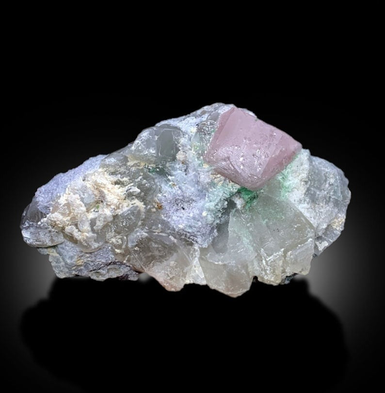 Pink Morganite With Green Tourmalines Quartz and Albite Mineral Specimen From Afghanistan - 971 gram