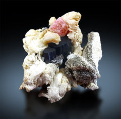 Pink Apatite Crystals with Tantalite , Schorl and Albite Mineral Specimen from Skardu Pakistan - 181 g , 63*57mm