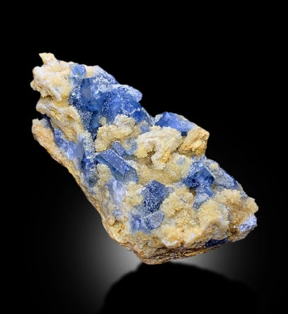 Rich Blue Colour Celestine Crystals Cluster with Yellow Color Calcite Mineral Specimen from Afghanistan , 728 gram