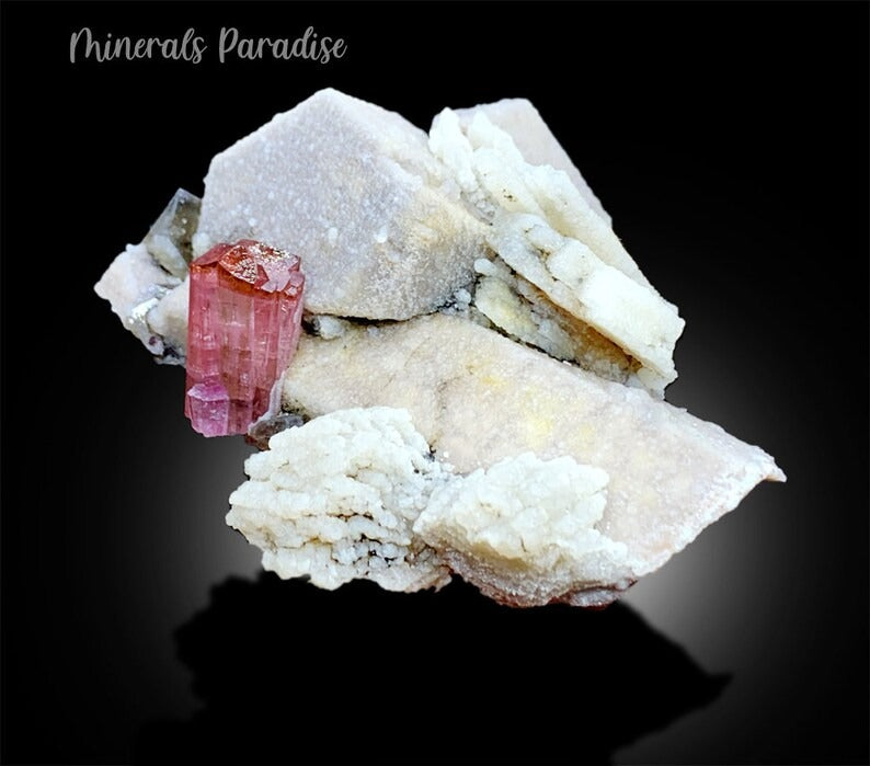 Rubelite Pink Tourmaline Crystal with Smoky Quartz and Feldspar, Tourmaline Specimen, Tourmaline for sale, Tourmaline from Paprok, 195 gram