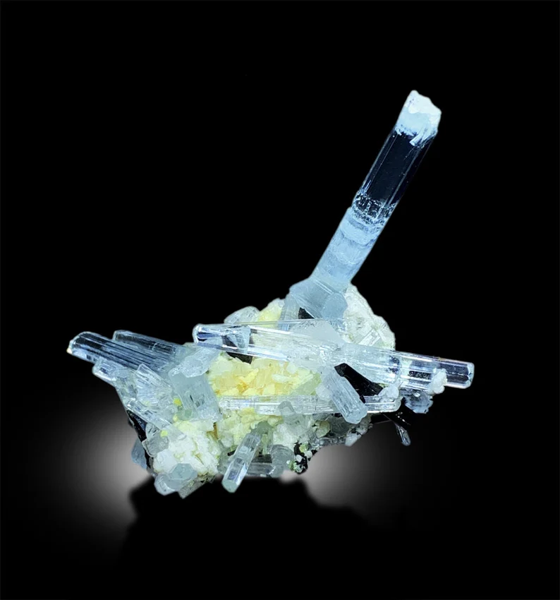 Aquamarine Cluster, Aquamarine Specimen, Aquamarine Crystals, Tourmaline Crystals, Schorl Specimen, Aquamarine Schorl, Mineral Specimen, 27g