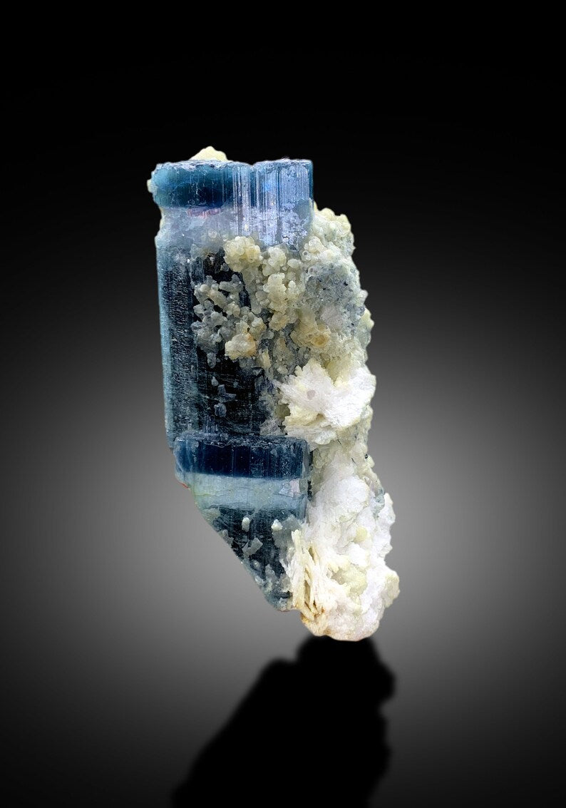 Natural Blue Cap Tourmaline with Albite, Tourmaline Crystal, Tourmaline Specimen, Tourmaline from Paproke Afghanistan - 246 gram