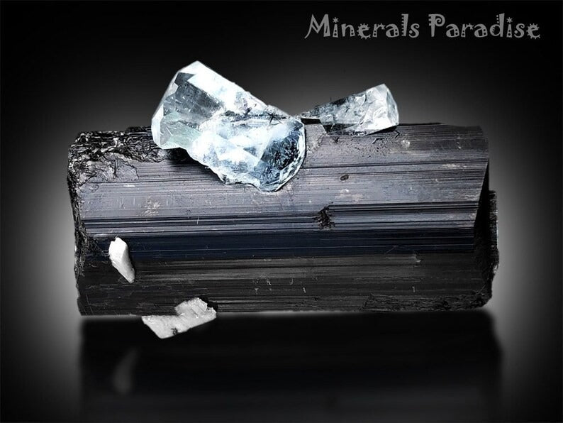 Aquamarine Crystal on Tourmaline, Natural Aquamarine, Black Tourmaline, Aquamarine Specimen, Aquamarine For Sale 132 g