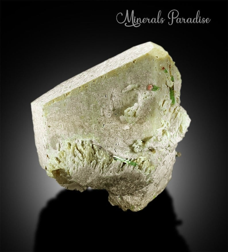 Bi-Color Tourmaline Crystal, Natural Tourmline, Tourmaline Crystal on Microcline Feldspar Albite From Paprok 821 Gram