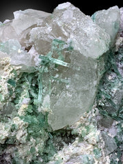 Green Tourmaline Crystals Cluster With Quartz and Lepidolite Mineral Specimen From Afghanistan - 3910 gram