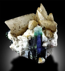 Blue Cap Tourmaline Specimen with Calcite from Paprock Afghanistan - 208 g , 68*69*50 mm