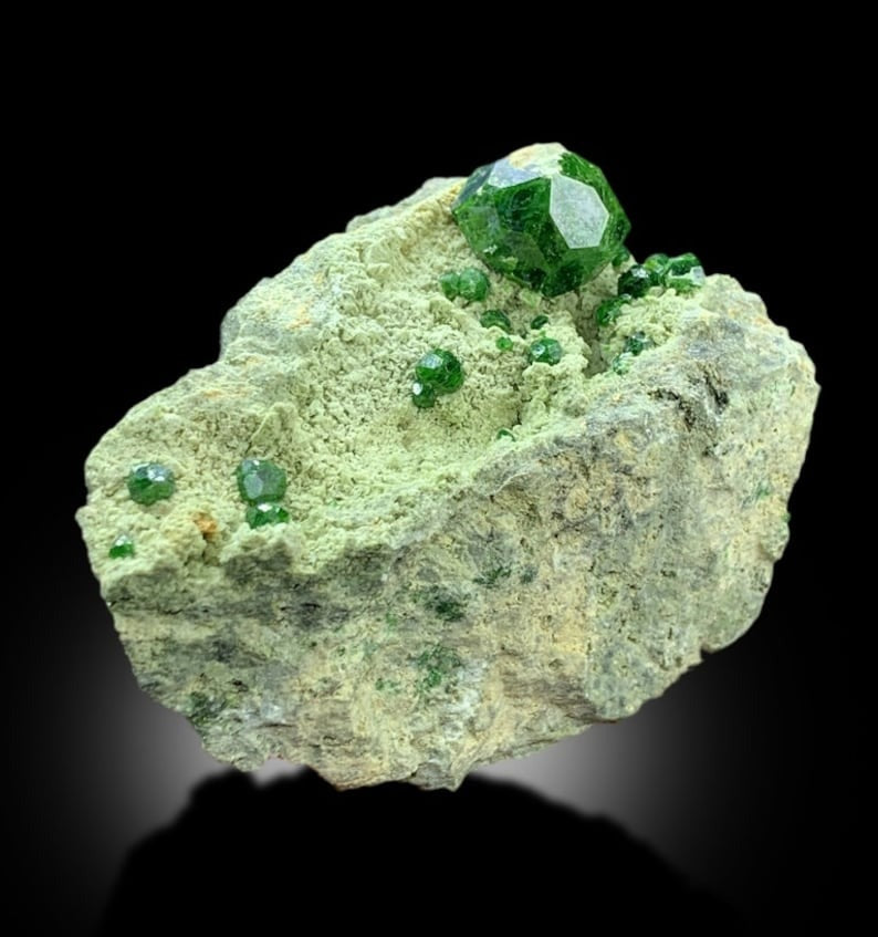 Demantoid Garnet, Green Garnet, Garnet Crystals, Demantoid Garnet Specimen, Crystal Cluster, Mineral Specimen, Garnet on matrix, 228 gram