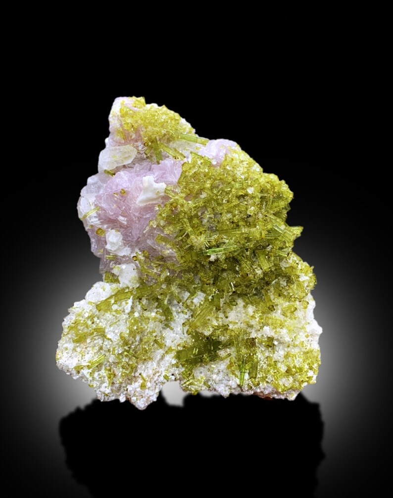 Green Tourmaline Crystals with Pink Lepidolite, Tourmaline Specimen, Tourmaline Cluster, Tourmaline for sale, Mineral Specimen, 492 g