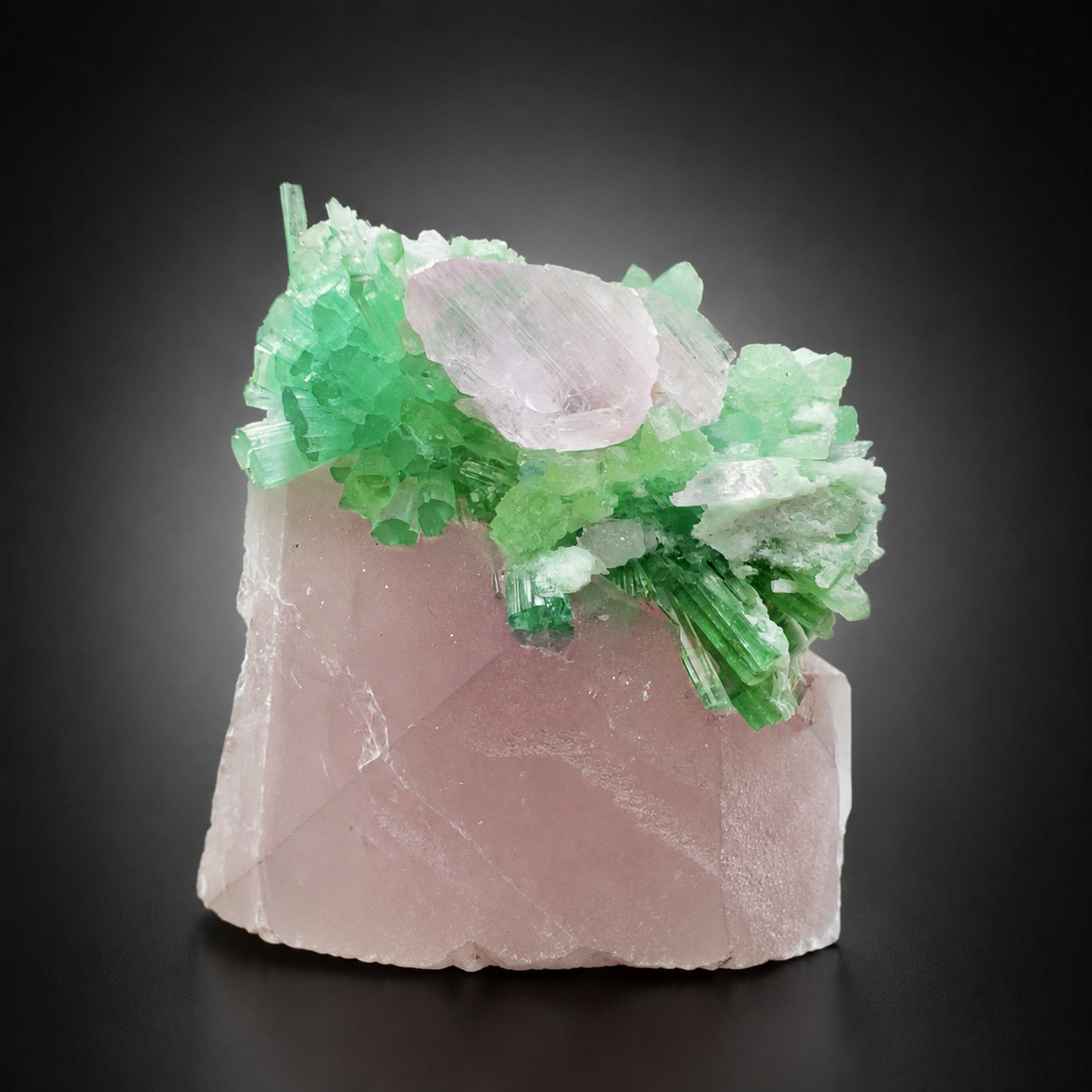 Natural Pink Morganite with Lilac Kunzite and Green Tourmaline Cluster from Afghanistan, 291 gram
