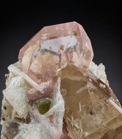 Morganite, Green Apatite, Smoky Quartz ans Clevelandite Albite Combo Specimen from Afghanistan, 266 gram