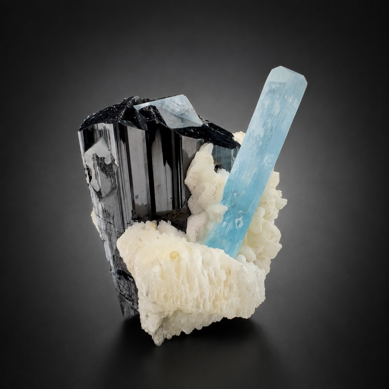 Natural Aquamarine with Black Tourmaline Schorl and Feldspar from Afghanistan, 210 gram