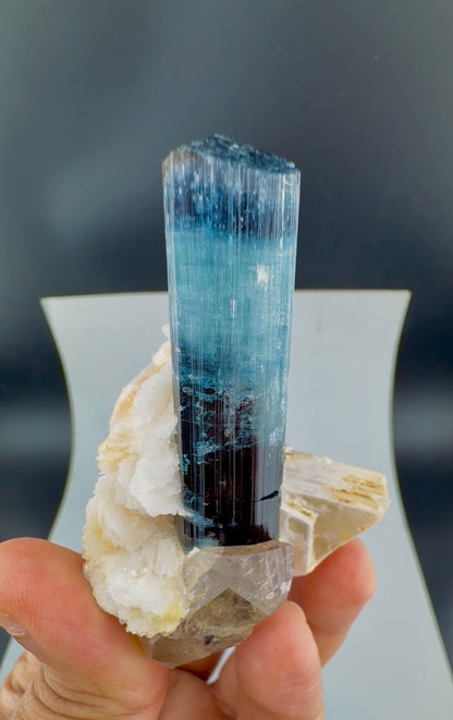 Indicolite Blue Tourmaline with Smoky Quartz, Albite and Mica from Afghanistan, 64 gram