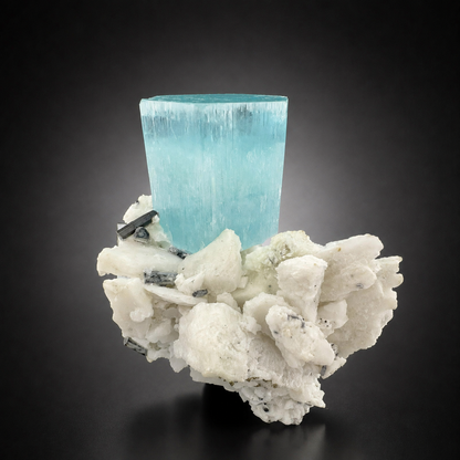 Natural Aquamarine Crystal with Schorl Tourmaline and Feldspar Matrix from Pakistan, 296 gram