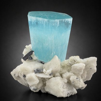 Natural Aquamarine Crystal with Schorl Tourmaline and Feldspar Matrix from Pakistan, 296 gram