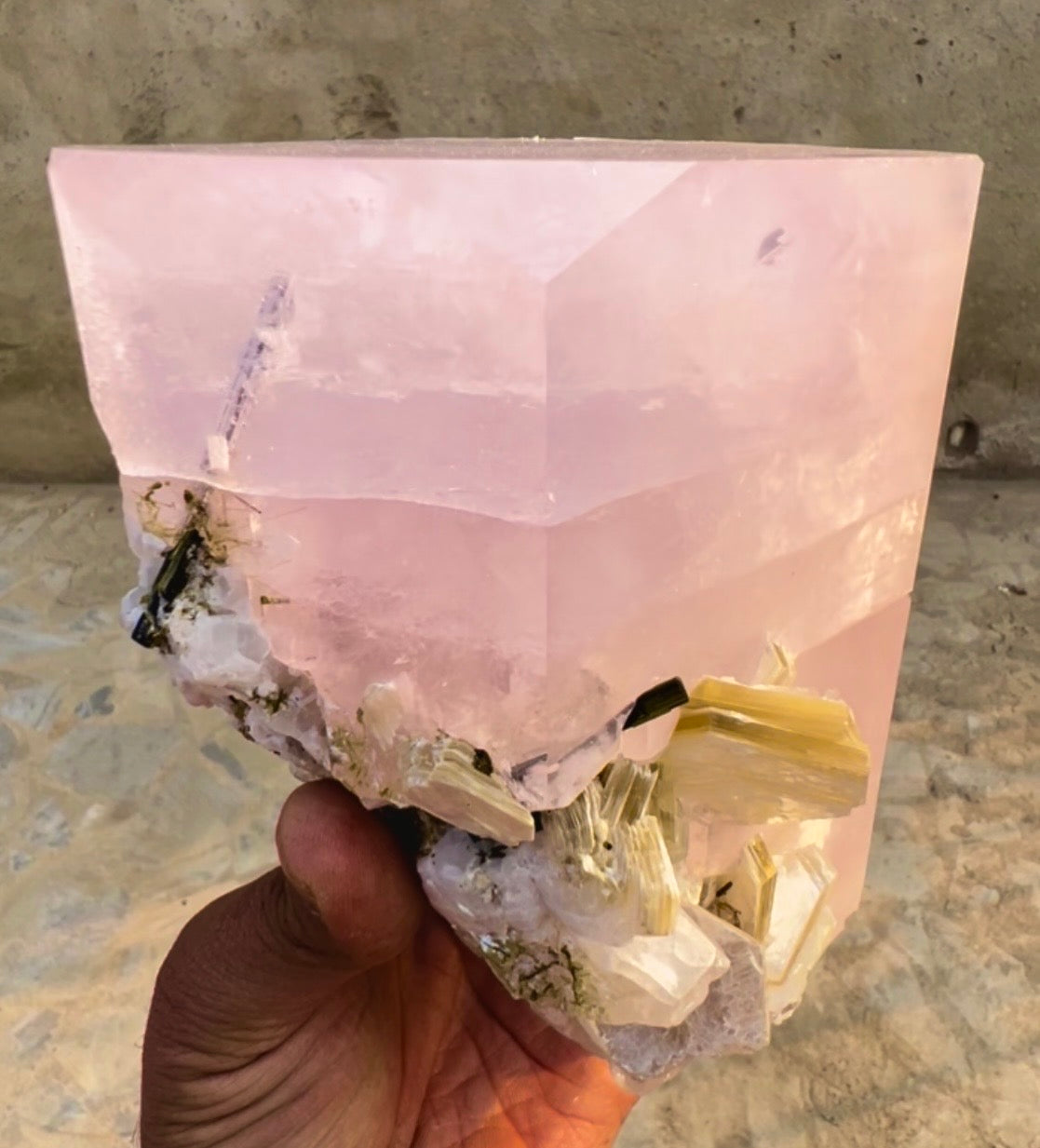 Pink Morganite crystal with Tourmalines and Mica from Pakistan, 2339 gram