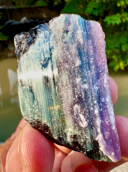 Crystallized Pink Rose Quartz on Cats Eye Tourmaline from Afghanistan - 60 gram