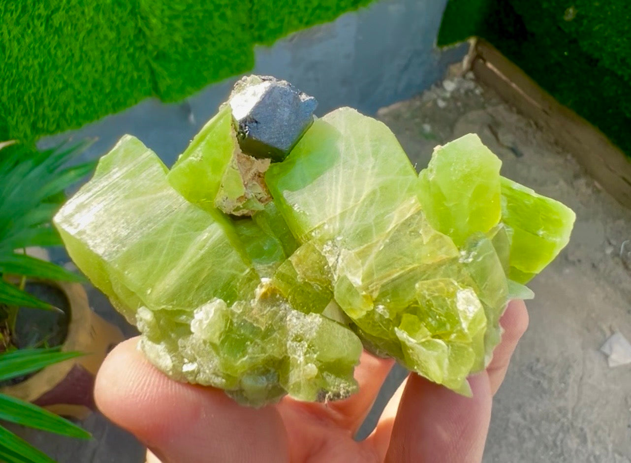 Peridot Crystals with Magnetite from Pakistan, 115 gram