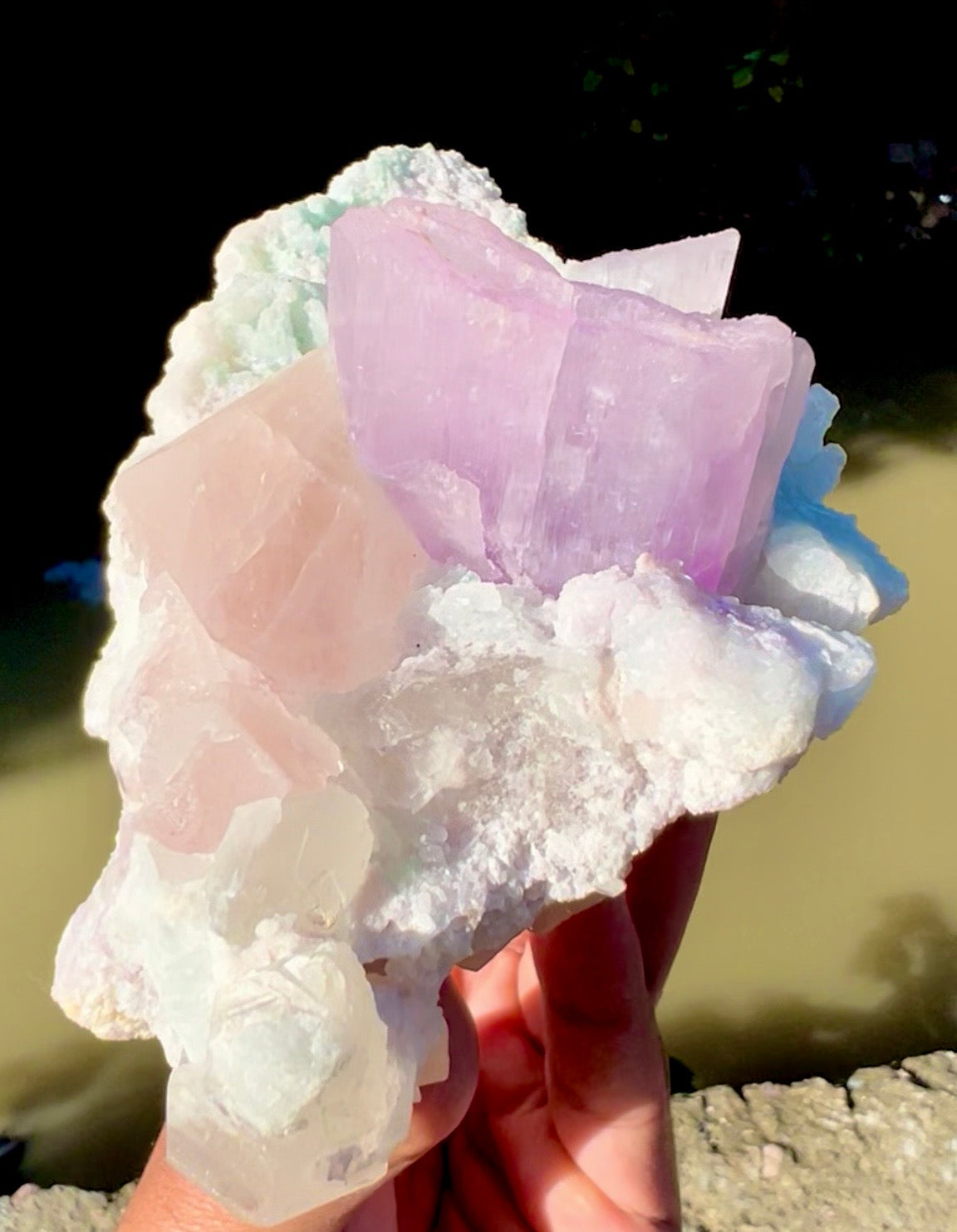 Kunzite with Morganite and Quartz on matrix, 620 gram