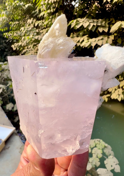 Pink Morganite crystal with Tourmalines, Mica and Feldspar from Pakistan, 365 gram