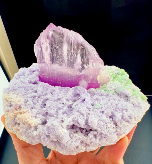 Pink Kunzite with Green Tourmalines on Lepidolite from Afghanistan, 749 gram