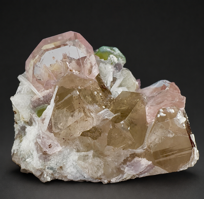 Morganite, Green Apatite, Smoky Quartz ans Clevelandite Albite Combo Specimen from Afghanistan, 266 gram