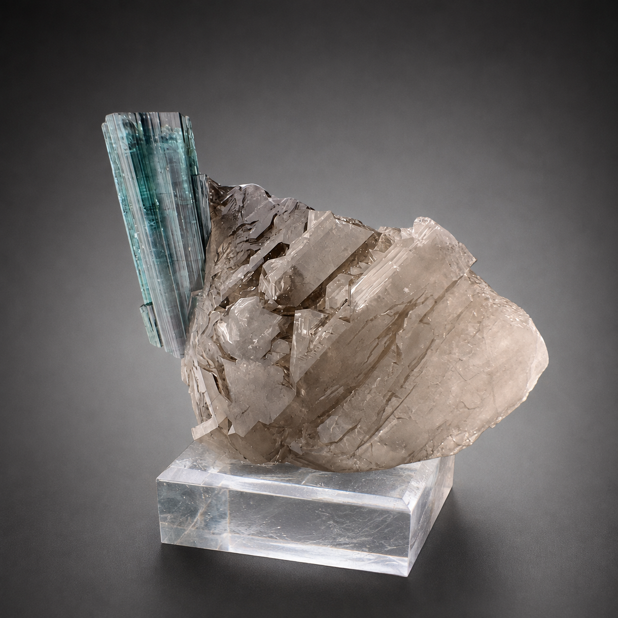 Indicolite Tourmaline on Smoky Quartz – Blue Pink Tourmaline Crystal Specimen, Paprok Afghanistan, 200 gram