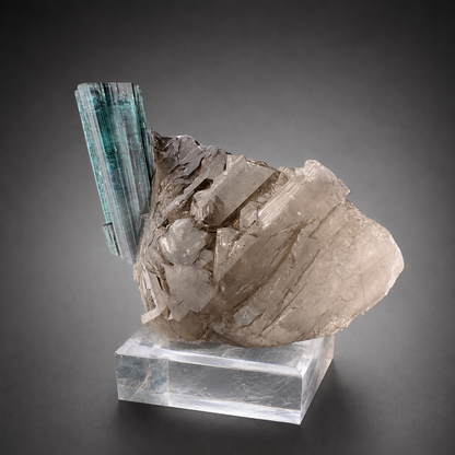 Indicolite Tourmaline on Smoky Quartz – Blue Pink Tourmaline Crystal Specimen, Paprok Afghanistan, 200 gram