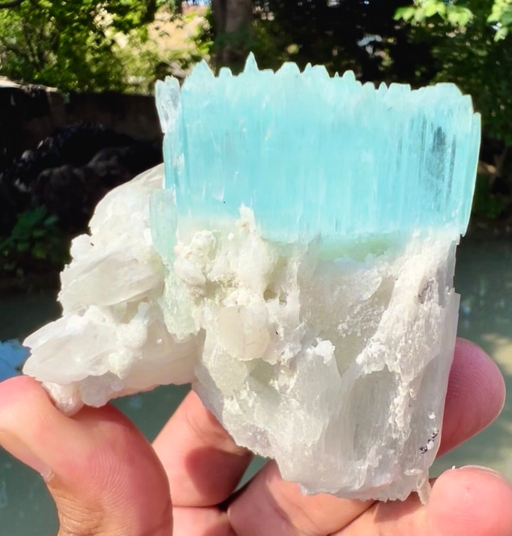 AquaMorganite crystal with Quartz and Feldapar from Pakistan, 240 grams
