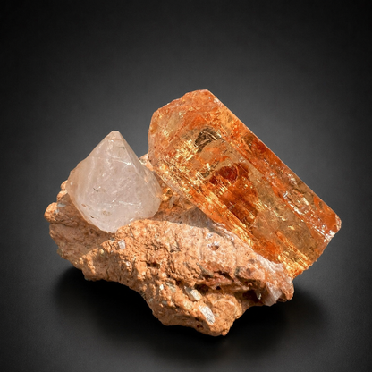 Natural Golden Topaz Crystal on Matrix from Katlang Pakistan, 59 gram