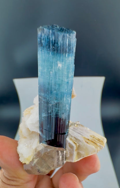 Indicolite Blue Tourmaline with Smoky Quartz, Albite and Mica from Afghanistan, 64 gram