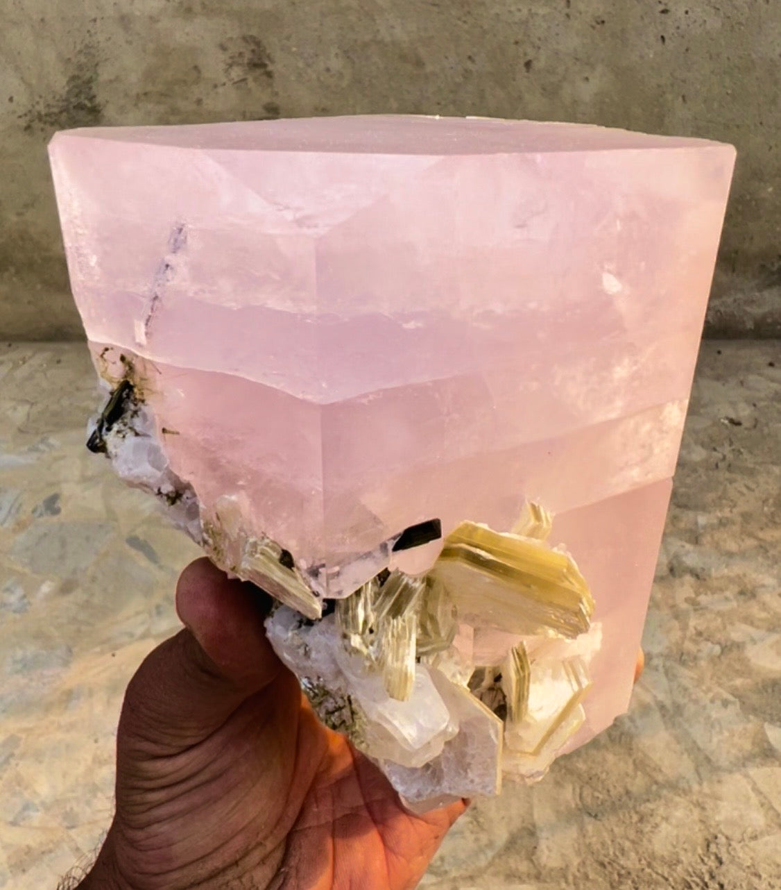 Pink Morganite crystal with Tourmalines and Mica from Pakistan, 2339 gram