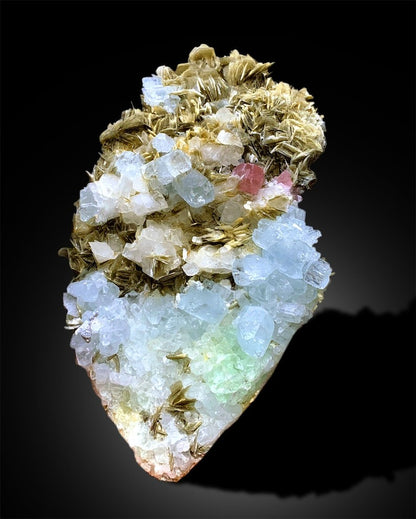 Aquamarine Crystals Cluster with Pink Apatite, Natural Aquamarine, Green FLuorite, Aquamarine Specimen, Raw Aquamarine, Raw Gemstone, 996 g
