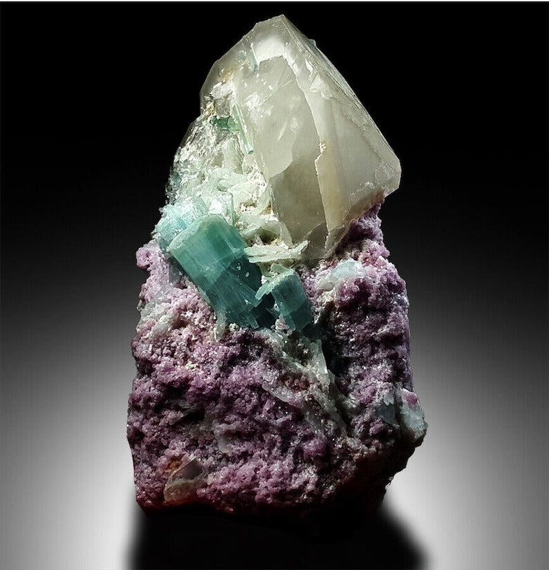 Paraiba Like Tourmalines With Pink Lepidolite and Quartz Mineral Specimen From Afghanistan - 1358 gram