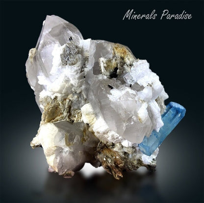Blue Colour Aquamarine Crystal with Mica, Albite and Quartz, Aquamarine Crystal, Aquamarine Specimen, 718 Gram , 132*94 mm